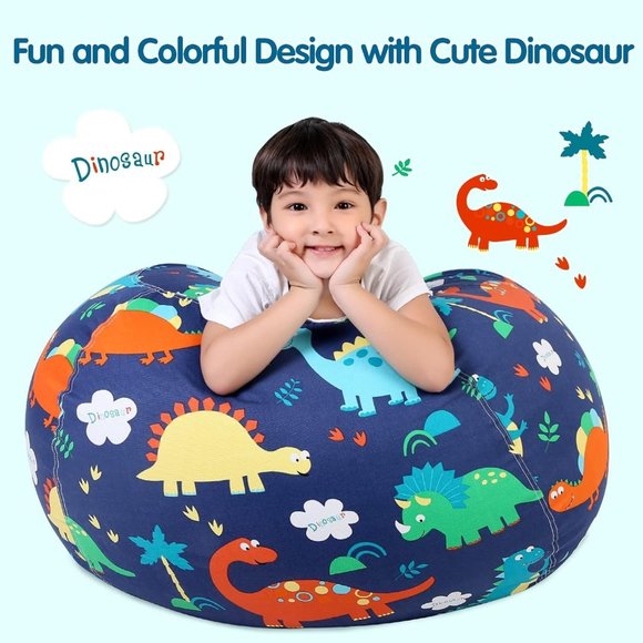 Dinosaur Stuffed Animal Storage Bean Bag Chair Cover Kids Zipper Toys Plush Kids - Picture 2 of 7